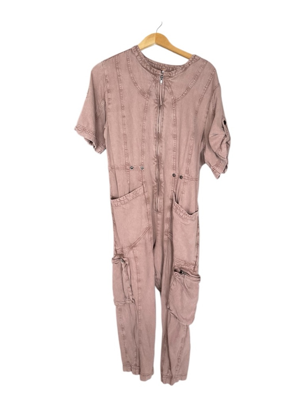 Free People Distressed Dusty Rose Utility Jumpsuit Cargo XL